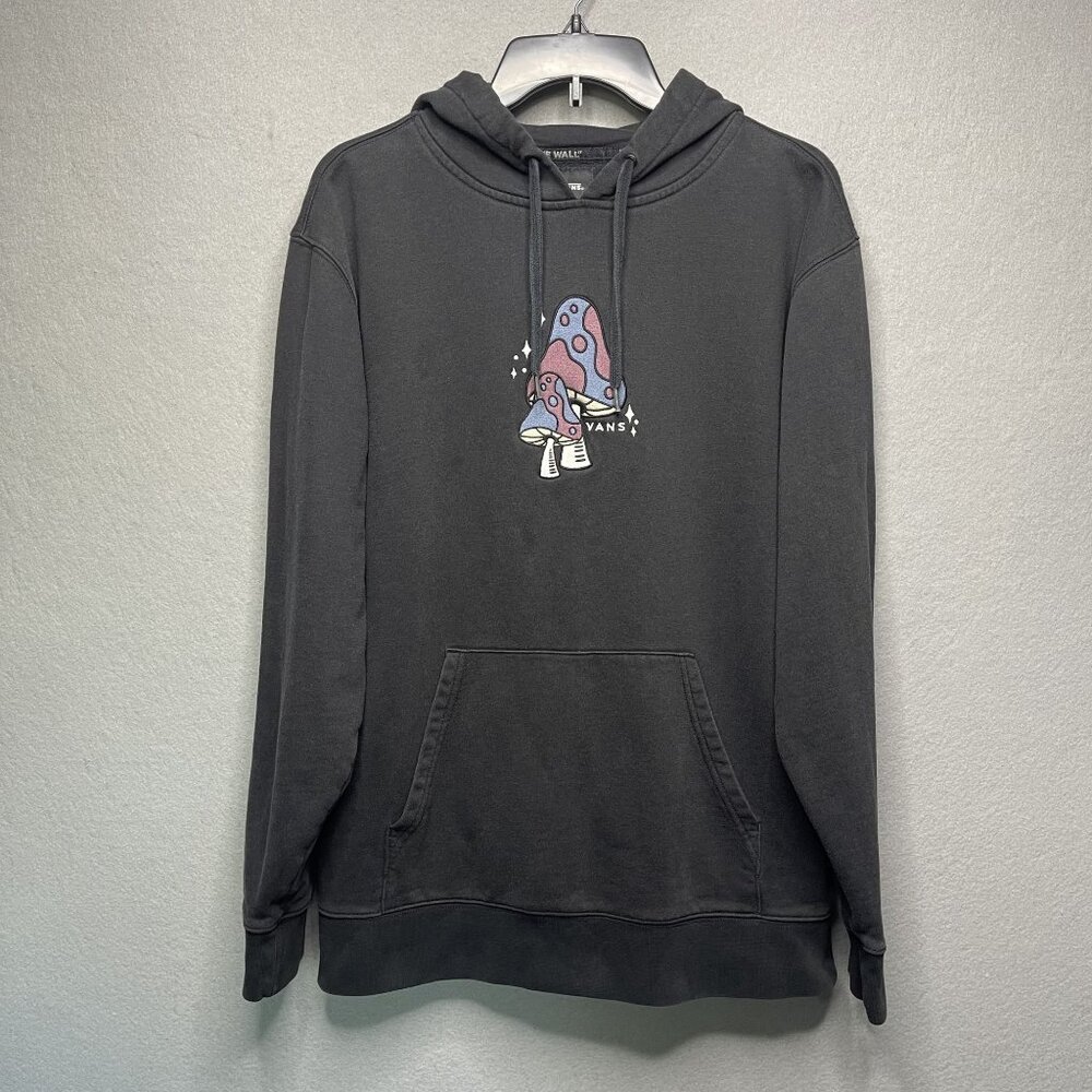 Vans Whimsical Mushroom Graphic Pullover Hoodie In Charcoal Black Embroidered M